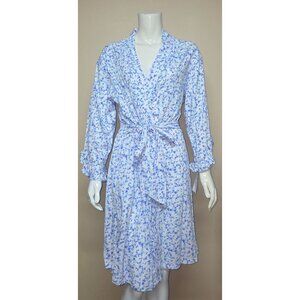 Eileen West White with Blue Flowers Long Sleeve Wrap Robe Size S / M NEW